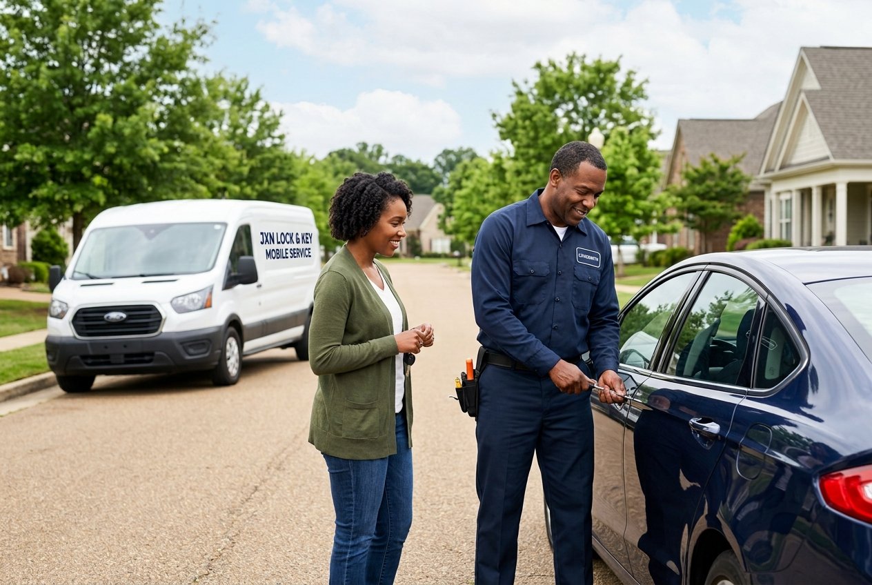 Mobile locksmith helping customer in Jackson MS
